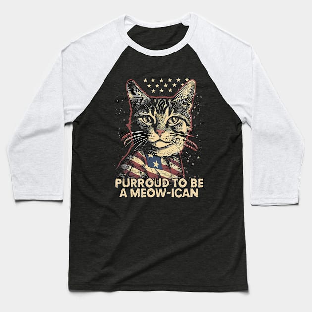 4th July Cat Purroud To Be A Meow-ican Baseball T-Shirt by Apocatnipse Meow